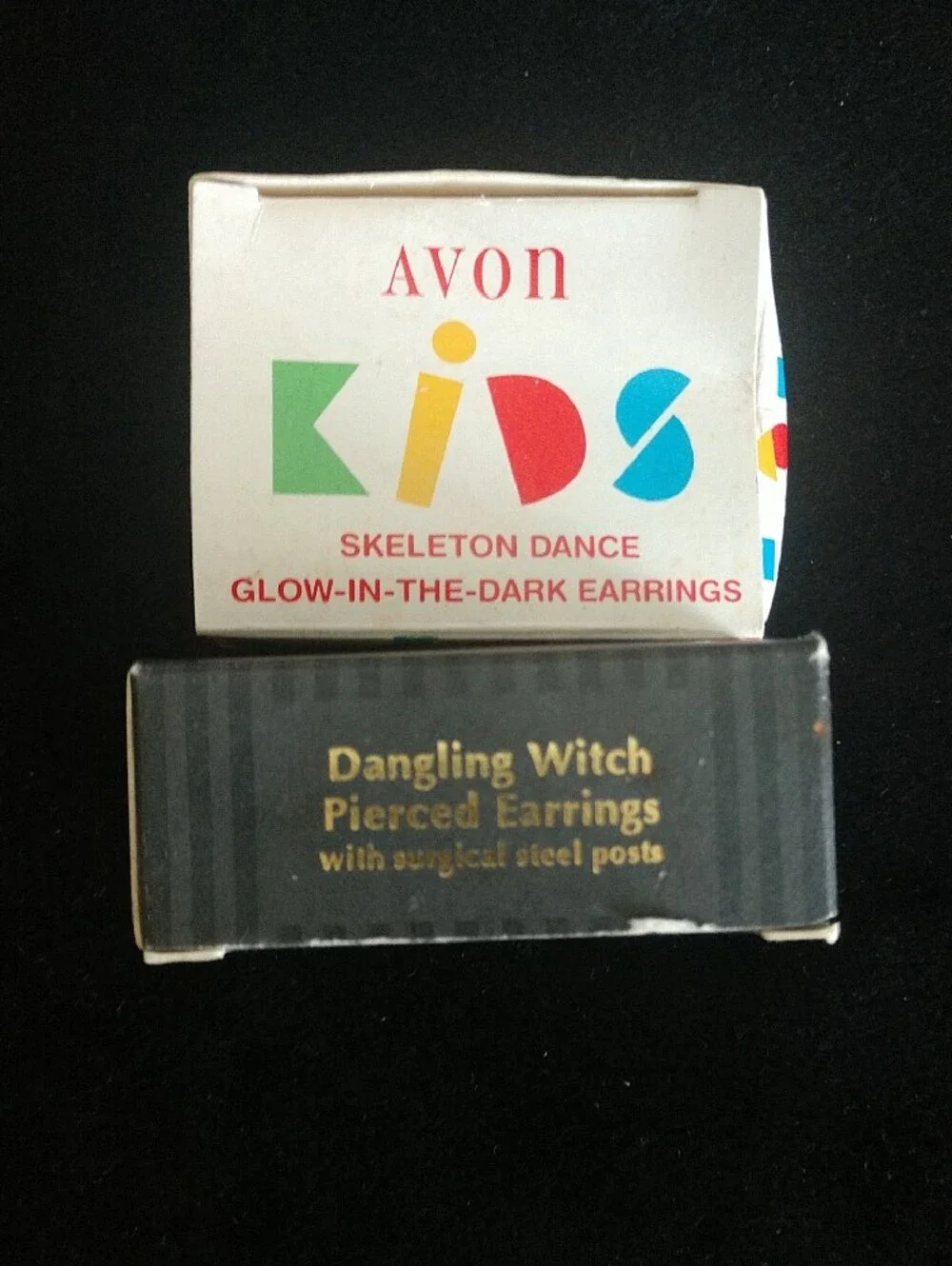 Avon Yellow Dancing Skeleton Hoop and Dangling Witch Earrings